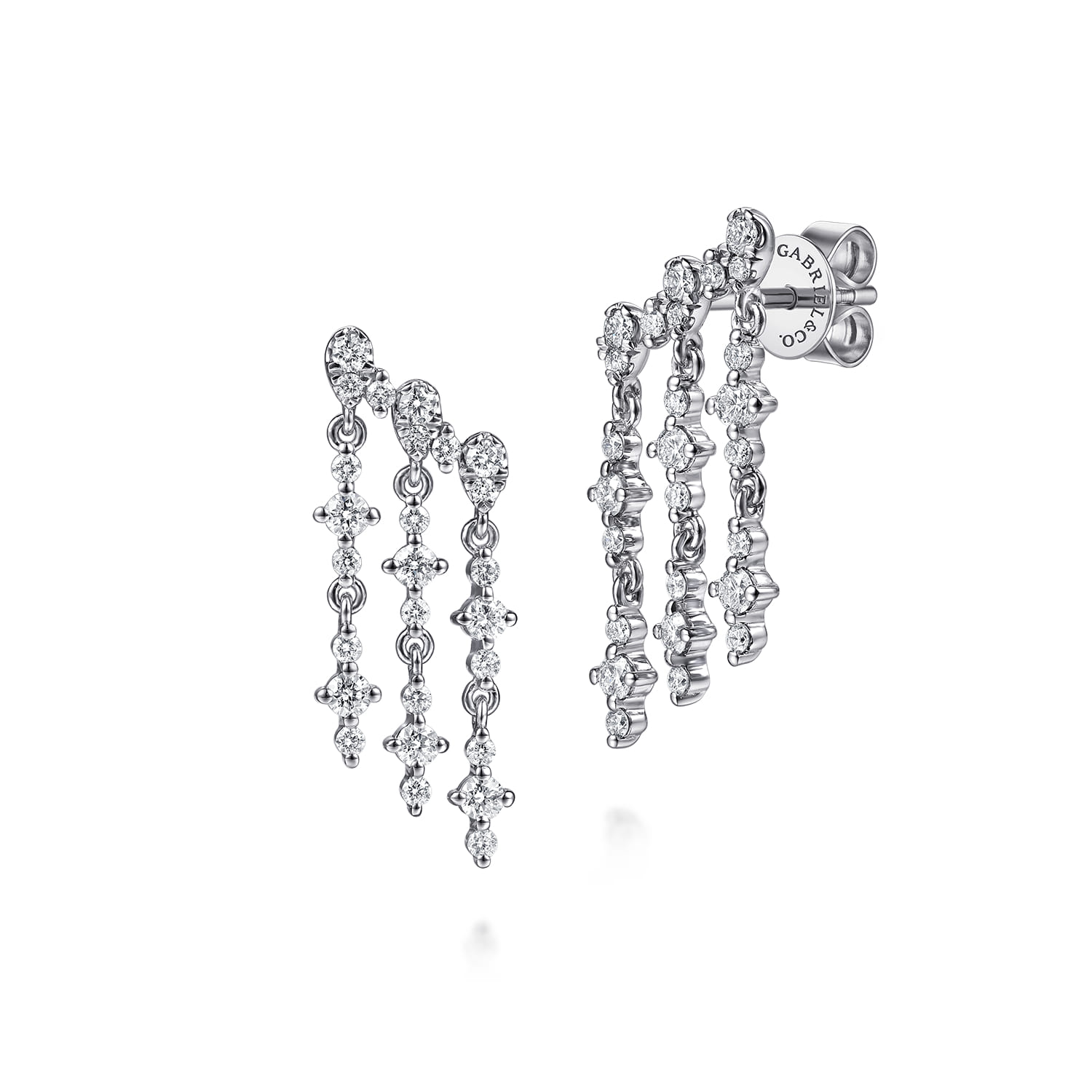 14K White Gold Diamond Illusion Pear Ear Climber Chandelier Earrings - 0.75 ct - Shot 1