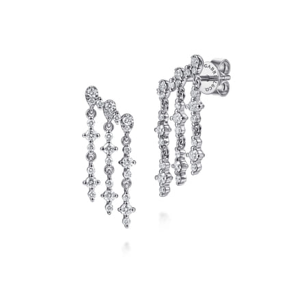 14K White Gold Diamond Illusion Pear Ear Climber Chandelier Earrings