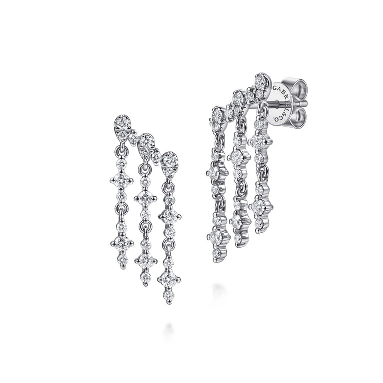 14K White Gold Diamond Illusion Pear Ear Climber Chandelier Earrings - 0.75 ct - Shot 1