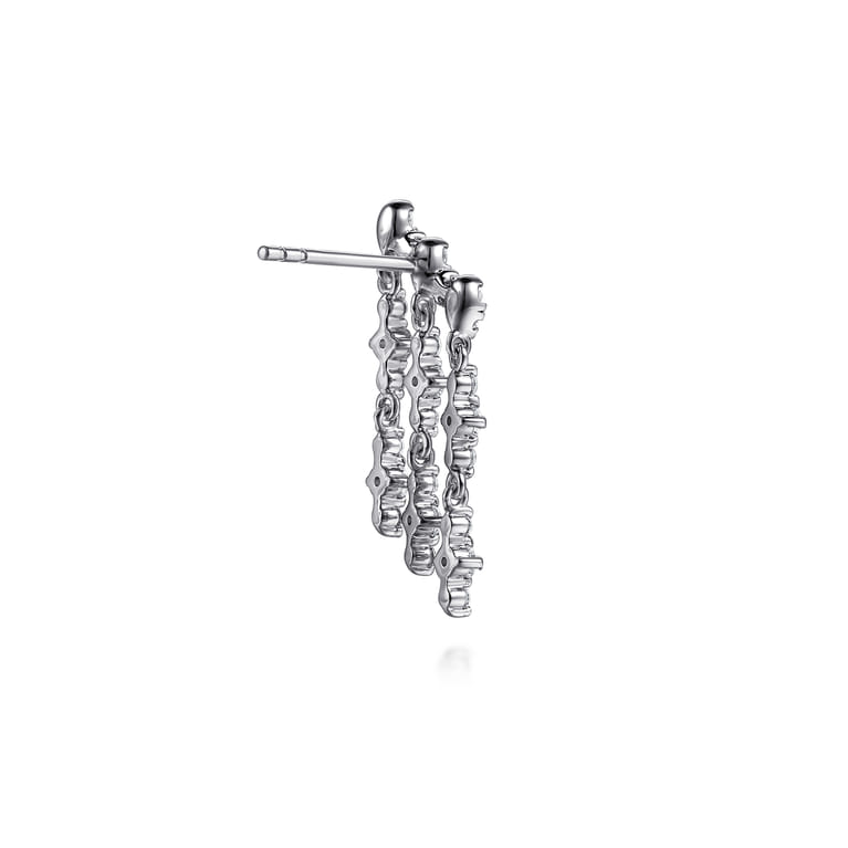 14K White Gold Diamond Illusion Pear Ear Climber Chandelier Earrings - 0.75 ct - Shot 2