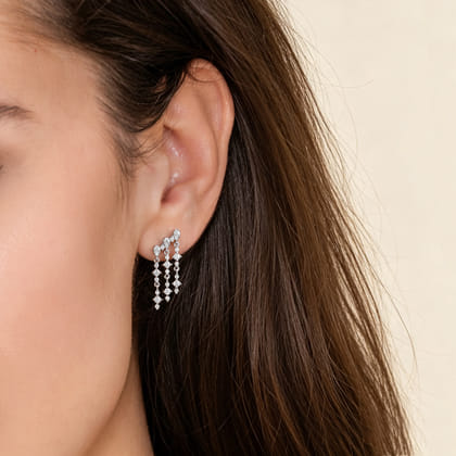 14K White Gold Diamond Illusion Pear Ear Climber Chandelier Earrings