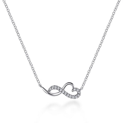 14K White Gold Diamond Infinity Heart Pendant Necklace