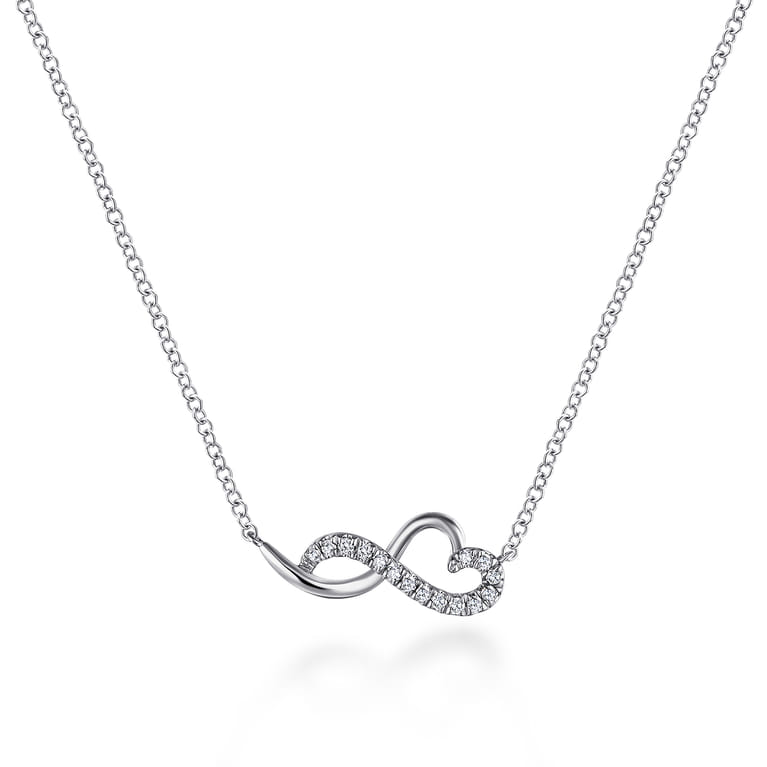 14K White Gold Diamond Infinity Heart Pendant Necklace - 0.08 ct - Shot 1