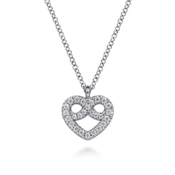 14K White Gold Diamond Infinity Heart Pendant Necklace