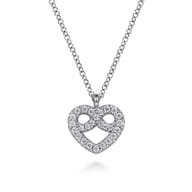 14K White Gold Diamond Infinity Heart Pendant Necklace