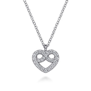 14K White Gold Diamond Infinity Heart Pendant Necklace