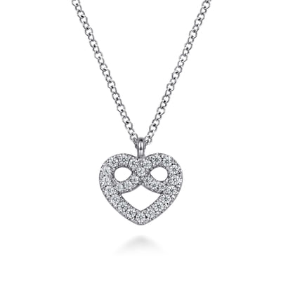 14K White Gold Diamond Infinity Heart Pendant Necklace
