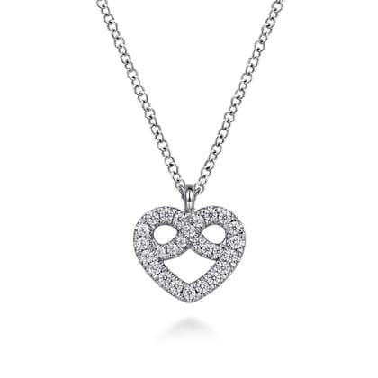 14K White Gold Diamond Infinity Heart Pendant Necklace