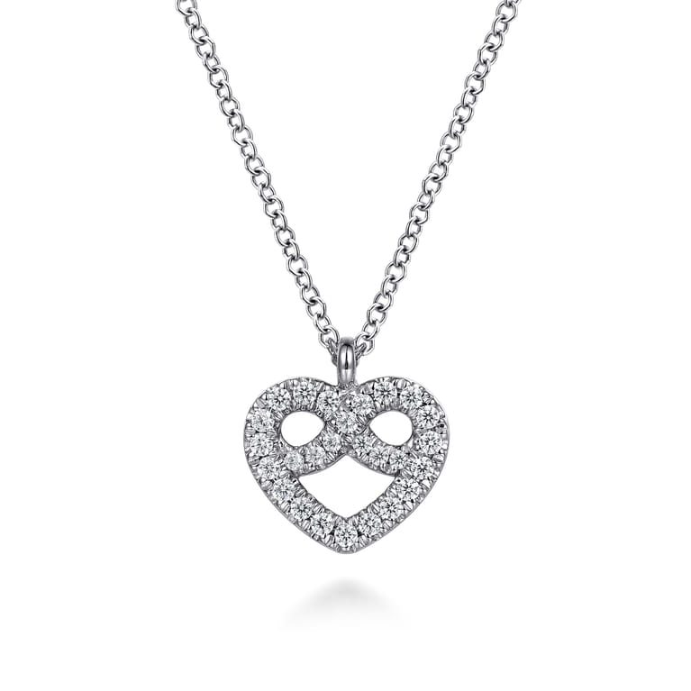 14K White Gold Diamond Infinity Heart Pendant Necklace - 0.2 ct - Shot 1
