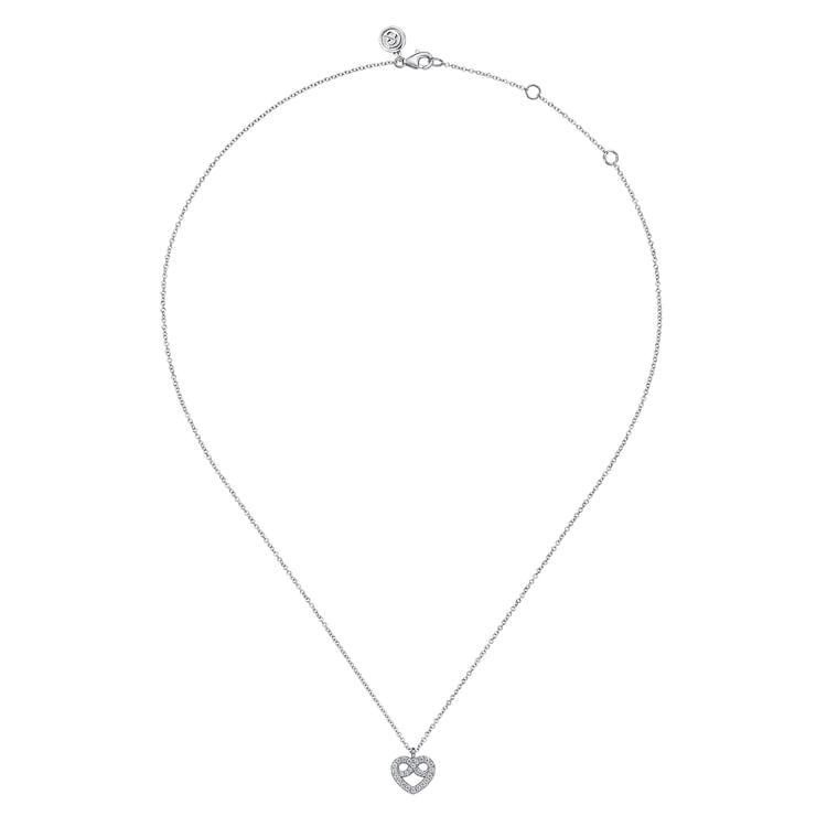 14K White Gold Diamond Infinity Heart Pendant Necklace