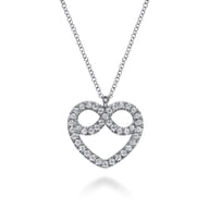 14K White Gold Diamond Infinity Heart Pendant Necklace