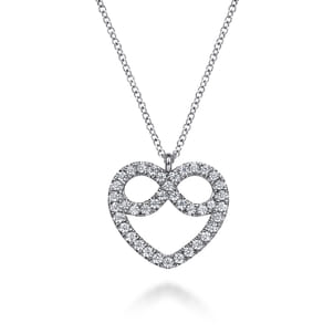 14K White Gold Diamond Infinity Heart Pendant Necklace