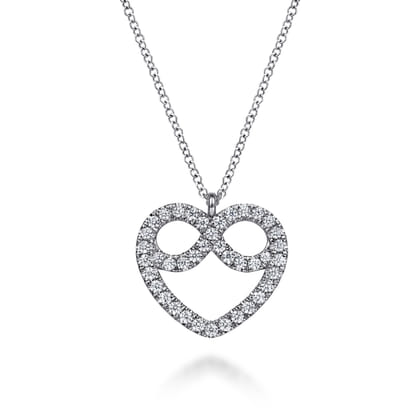 14K White Gold Diamond Infinity Heart Pendant Necklace