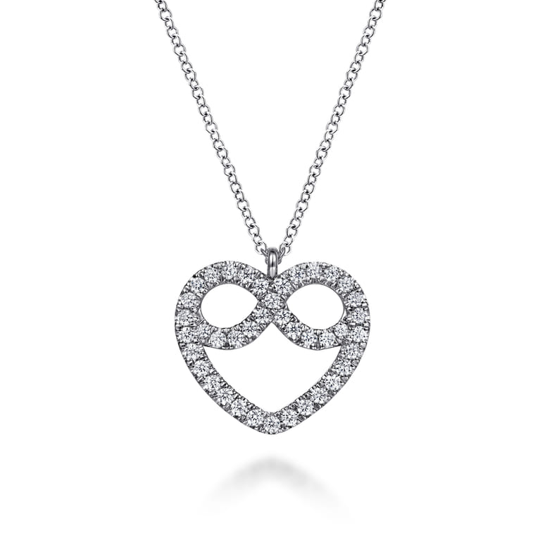 14K White Gold Diamond Infinity Heart Pendant Necklace - 0.5 ct - Shot 1