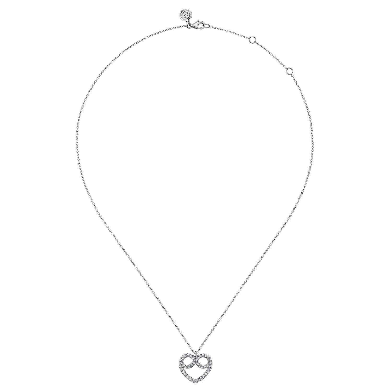 14K White Gold Diamond Infinity Heart Pendant Necklace