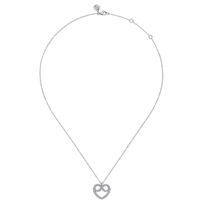 14K White Gold Diamond Infinity Heart Pendant Necklace