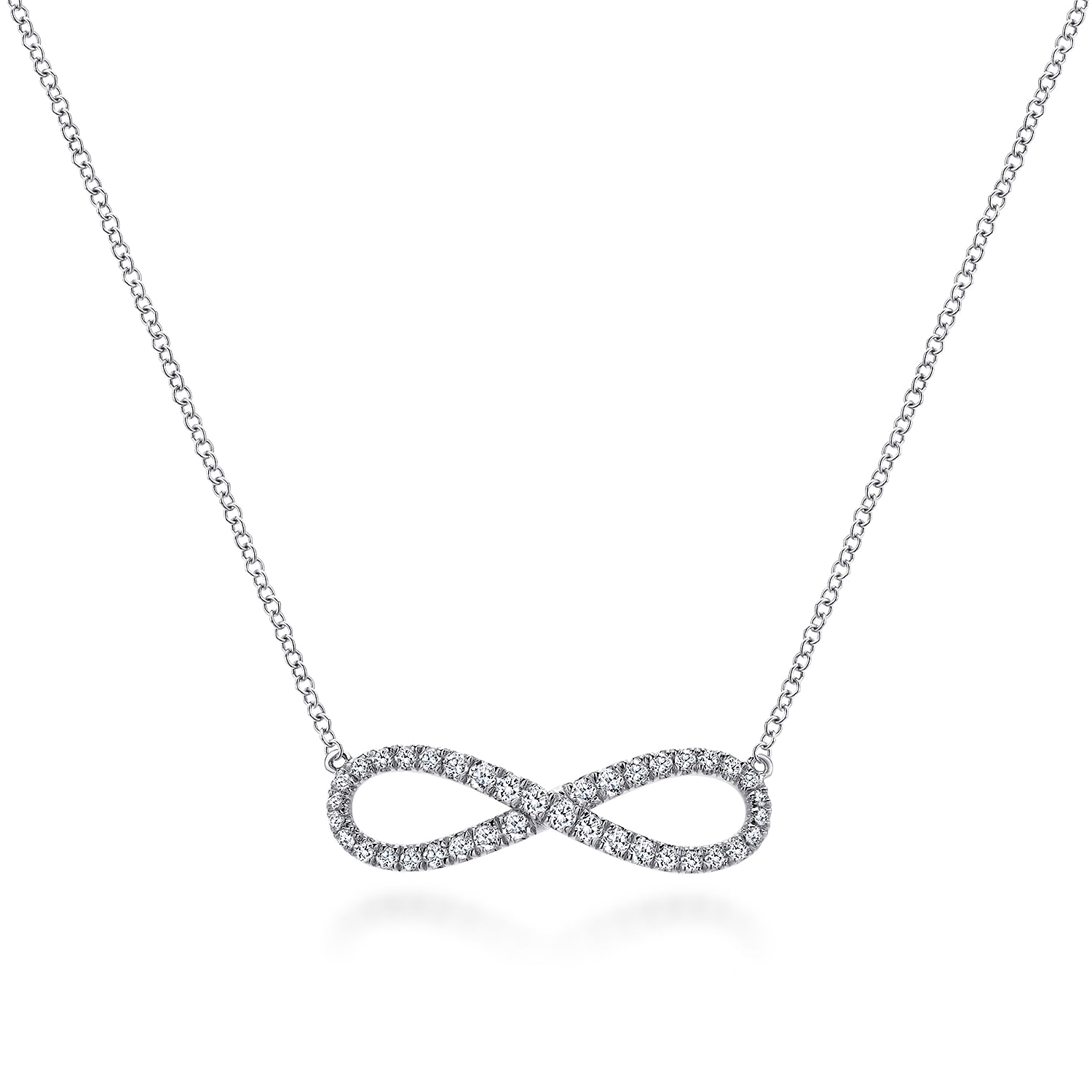 14K White Gold Diamond Infinity Symbol Pendant Necklace