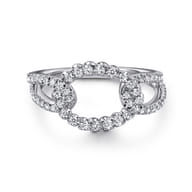 14K White Gold Diamond Interlocking Link Ring