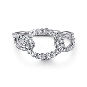 14K White Gold Diamond Interlocking Link Ring