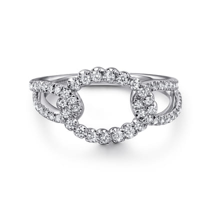 14K White Gold Diamond Interlocking Link Ring