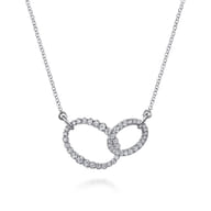14K White Gold Diamond Interlocking Oval Link Diamond Necklace