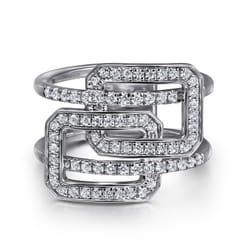 14K White Gold Diamond Interlocking Retangle Ring
