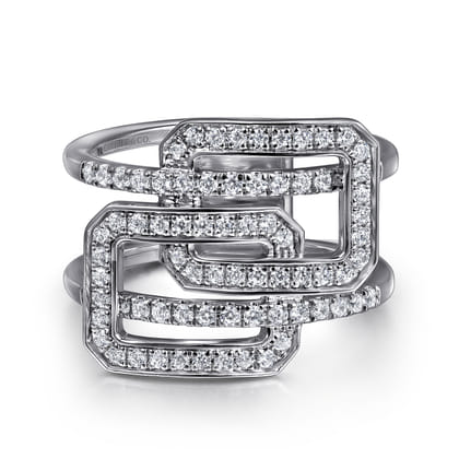14K White Gold Diamond Interlocking Retangle Ring