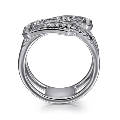 14K White Gold Diamond Interlocking Retangle Ring