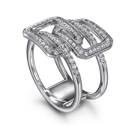 14K White Gold Diamond Interlocking Retangle Ring