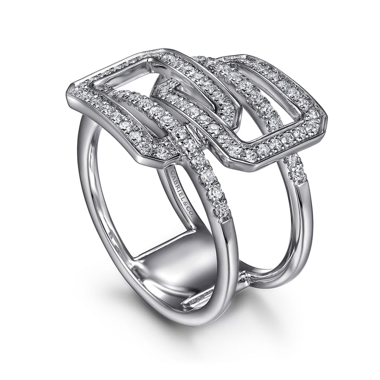 14K White Gold Diamond Interlocking Retangle Ring - 0.5 ct - Shot 3