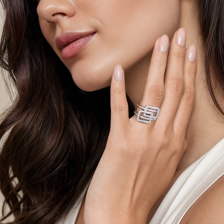 14K White Gold Diamond Interlocking Retangle Ring - 0.5 ct - Shot 6