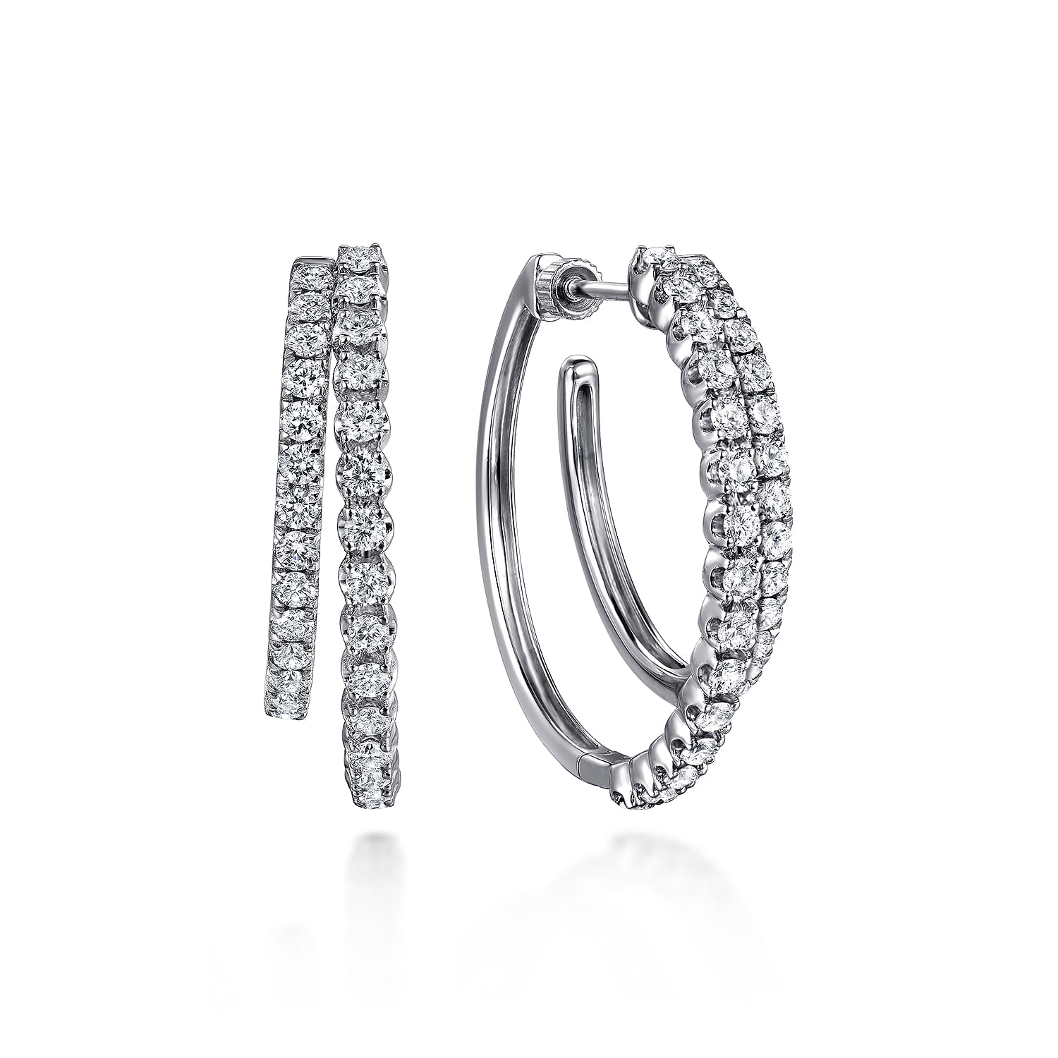 14K White Gold Diamond Intricate Hoop Earrings in size 30mm - 2 ct - Shot 1