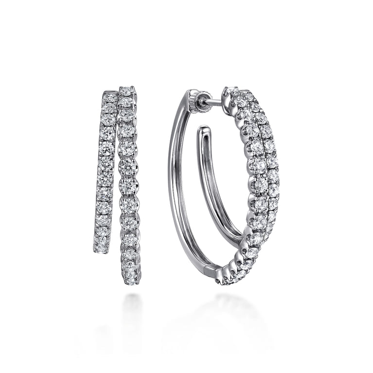 14K White Gold Diamond Intricate Hoop Earrings in size 30mm - 2 ct - Shot 1