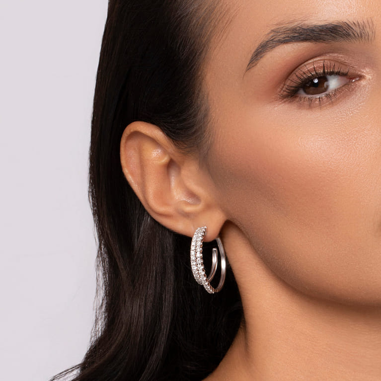 14K White Gold Diamond Intricate Hoop Earrings in size 30mm - 2 ct - Shot 2