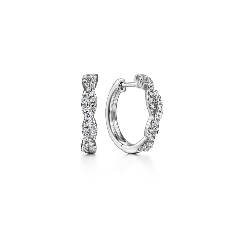 14K White Gold Diamond Intricate Hoop Earrings - 0.35 ct - Shot 1