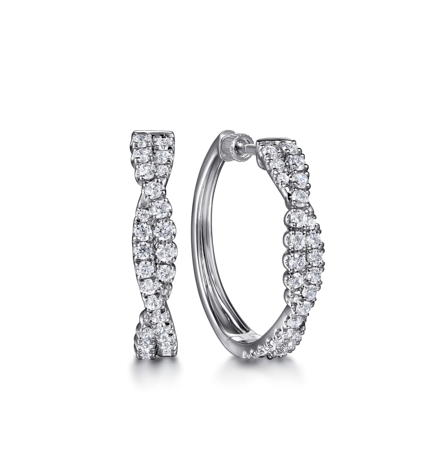 14K White Gold Diamond Intricate Hoop Earrings - 1 ct - Shot 1