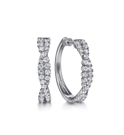14K White Gold Diamond Intricate Hoop Earrings