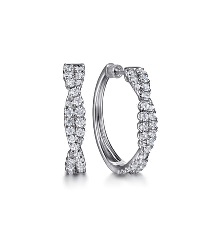 14K White Gold Diamond Intricate Hoop Earrings