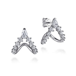 14K White Gold Diamond J-Hoop Earrings