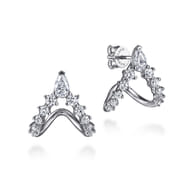14K White Gold Diamond J-Hoop Earrings