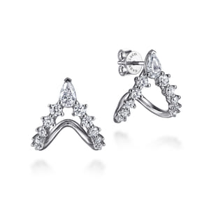 14K White Gold Diamond J-Hoop Earrings