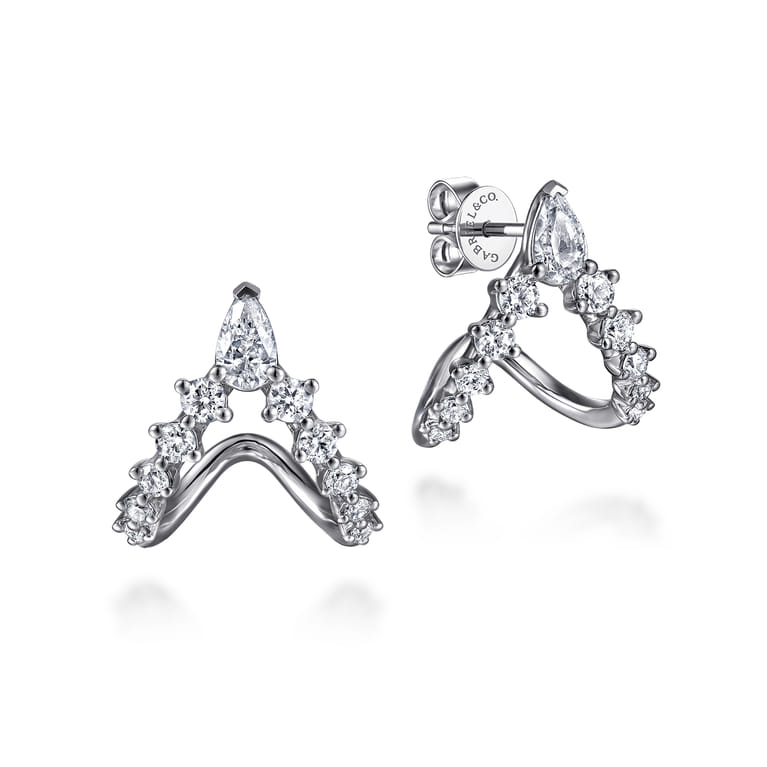 14K White Gold Diamond J-Hoop Earrings - 0.9 ct - Shot 1