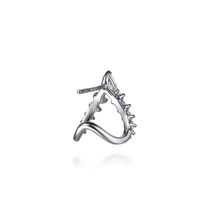 14K White Gold Diamond J-Hoop Earrings