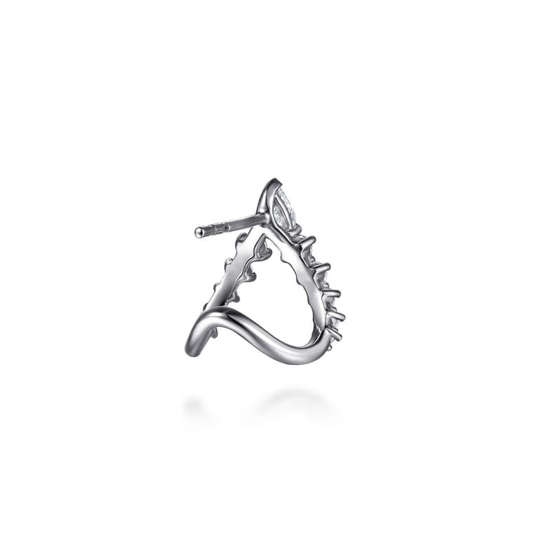 14K White Gold Diamond J-Hoop Earrings - 0.9 ct - Shot 2