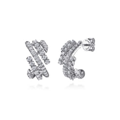 14K White Gold Diamond J Hoop Earrings