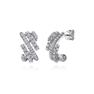 14K White Gold Diamond J Hoop Earrings