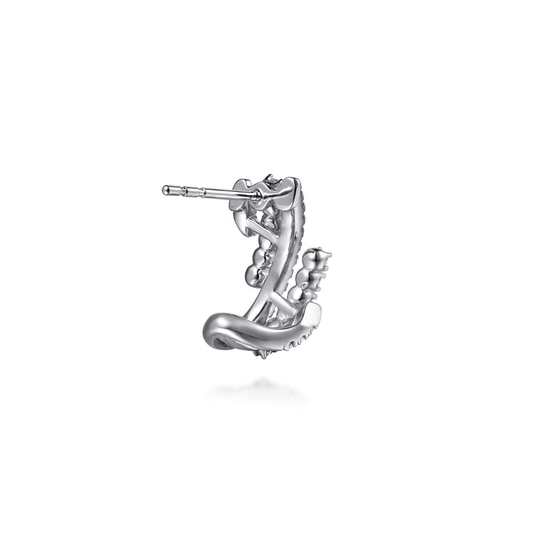 14K White Gold Diamond J Hoop Earrings - 0.6 ct - Shot 2