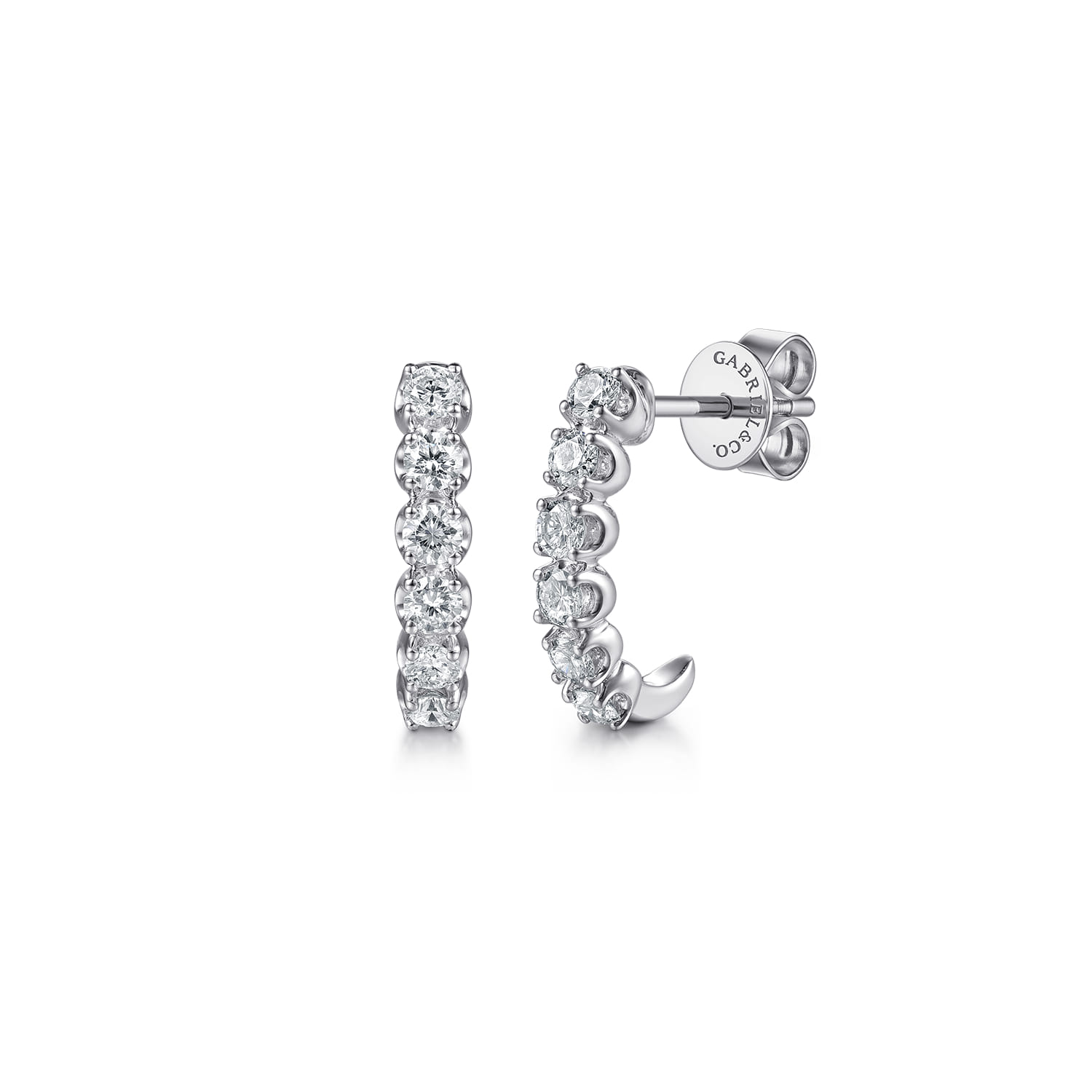 14K White Gold Diamond J Hoop Earrings - 0.5 ct - Shot 1