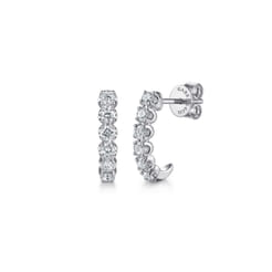 14K White Gold Diamond J Hoop Earrings