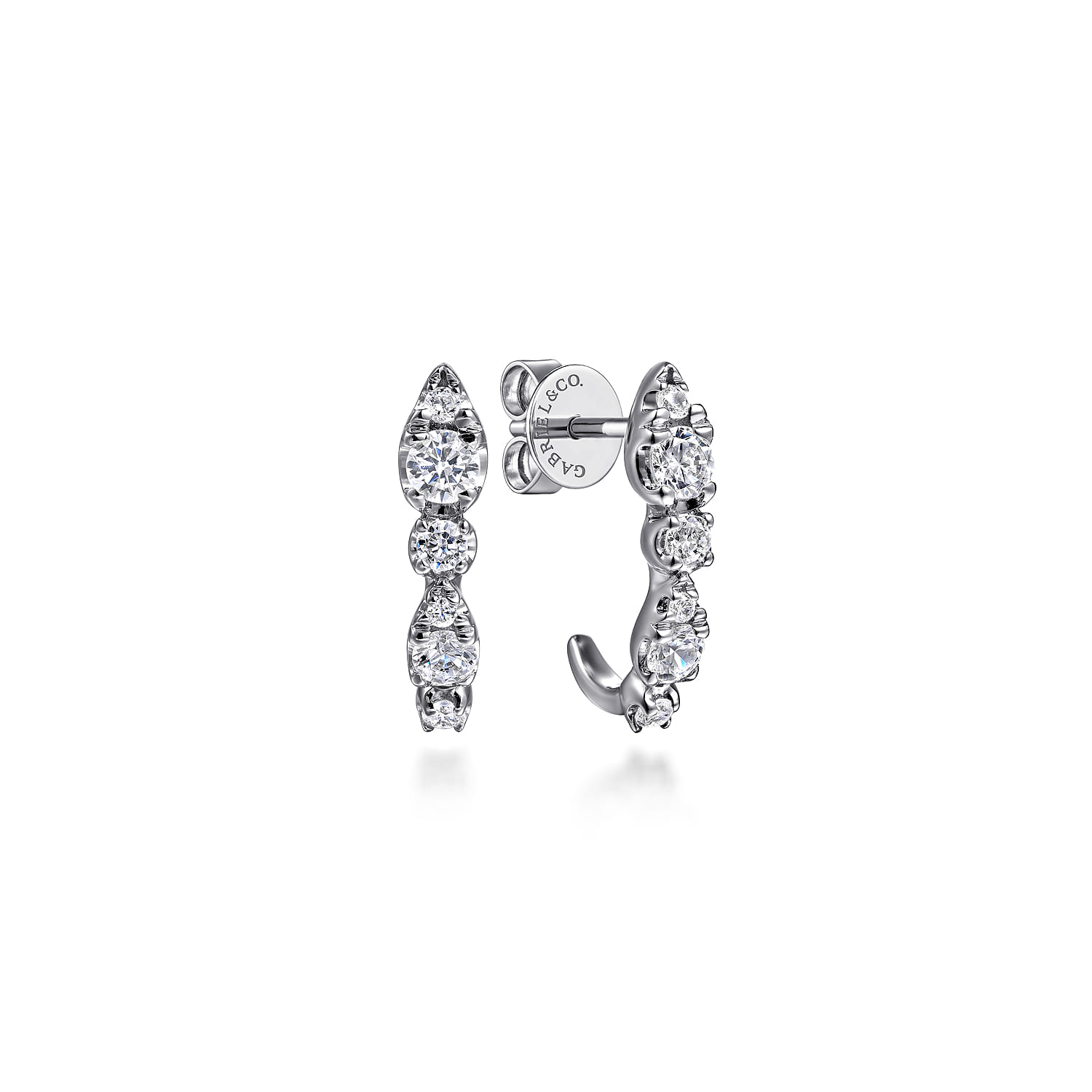 14K White Gold Diamond J Hoop Stud Earrings - 0.5 ct - Shot 1